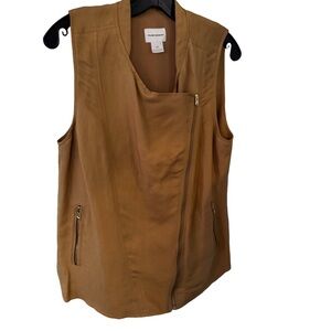 Club Monaco Vest Women's Small Petite Tan Mustard Zip Up